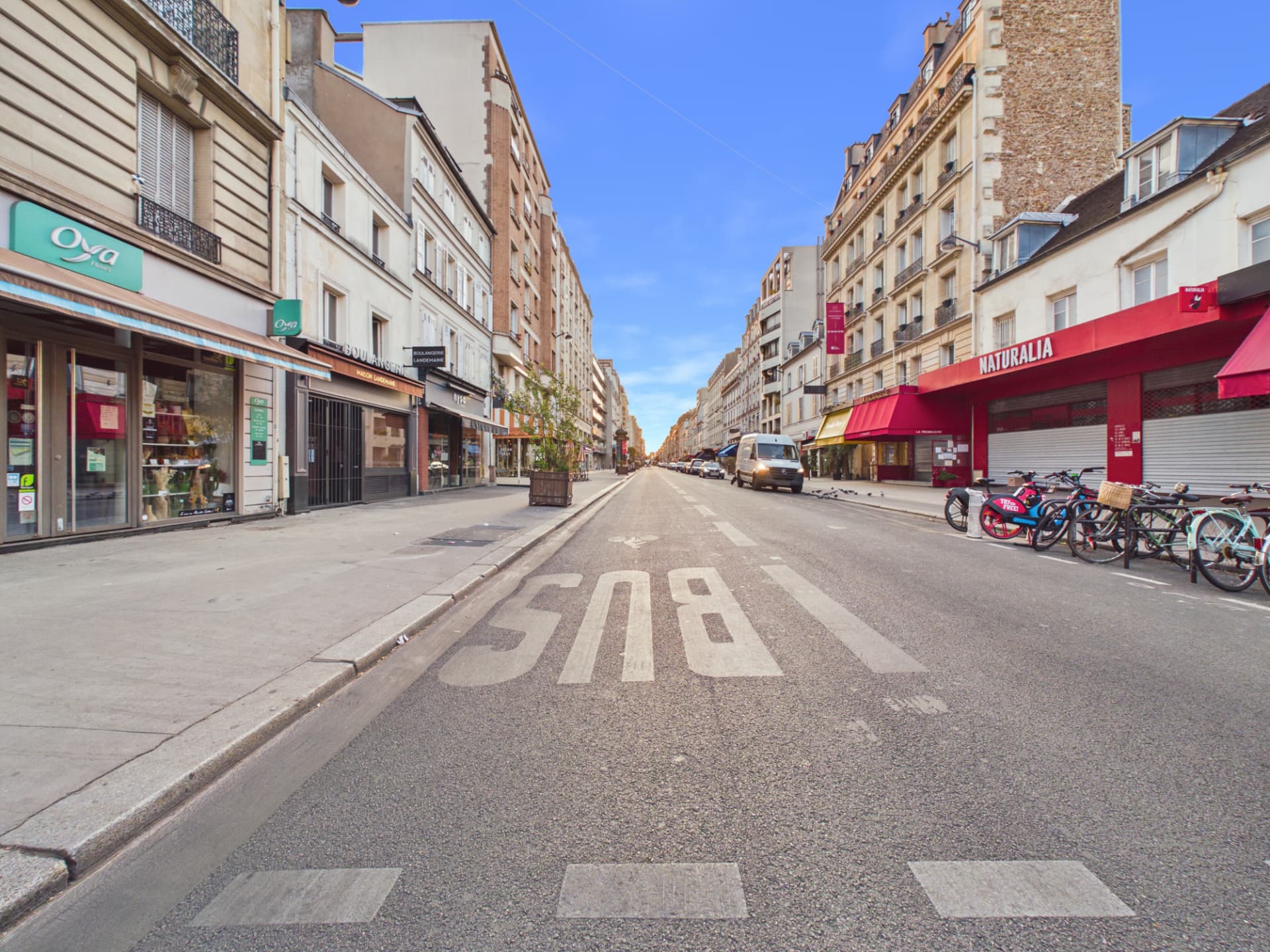 Rue de Sèvres-Lecourbe bordée de commerces et d'immeubles parisiens
