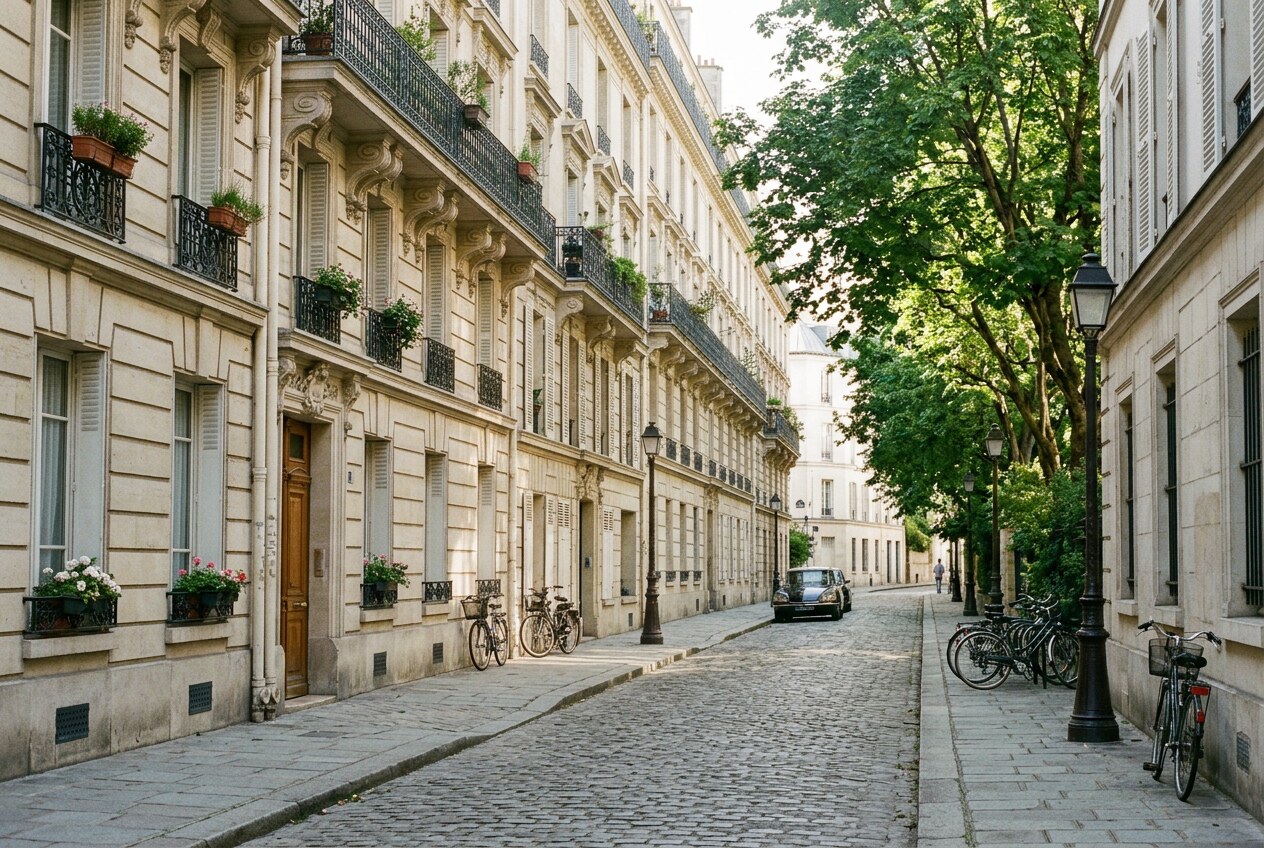 Rue résidentielle arborée du quartier Notre-Dame-des-Champs à Paris